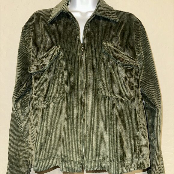 VTG‎ Y2K Green corduroy zip up jacket 90’s 2000’s Grunge Cropped Kurt Cobain L - Picture 4 of 11